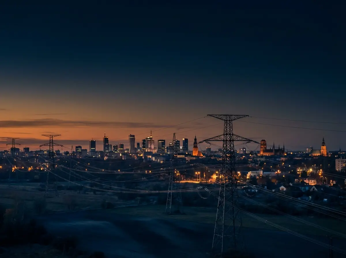 Linie wysokiego napięcia i infrastruktura energetyczna o zmierzchu